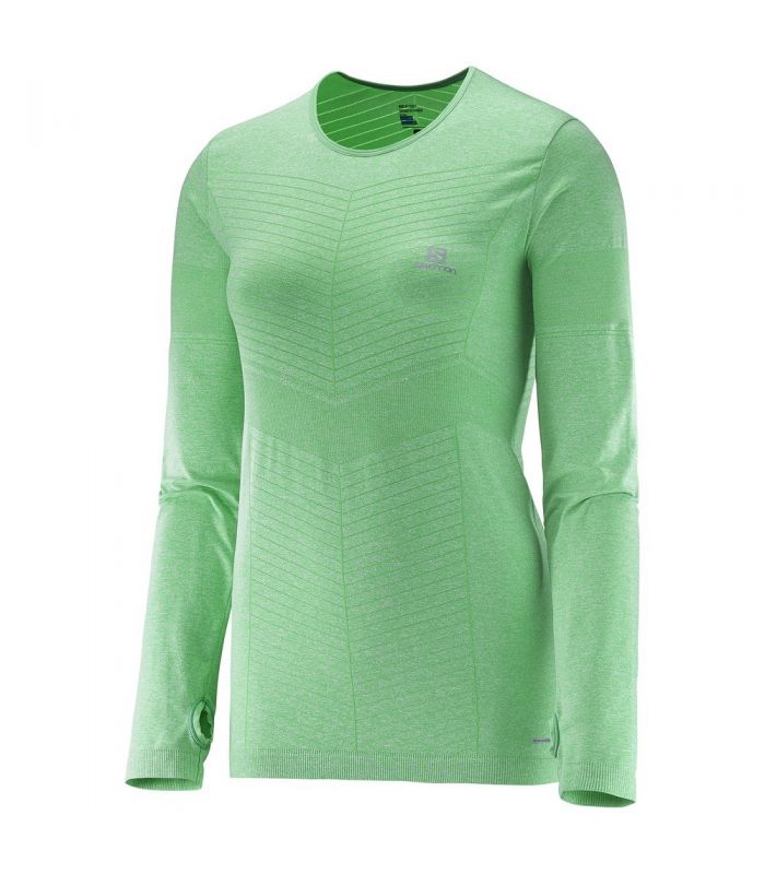 Compra online Camiseta running Salomon Elevate Seamless LS Tee Mujer Verde en oferta al mejor precio