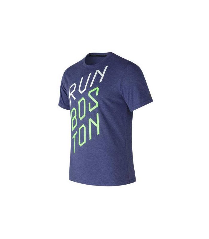 Compra online Camiseta New Balance Heather Tech Run Graphic SS Hombre Azul en oferta al mejor precio