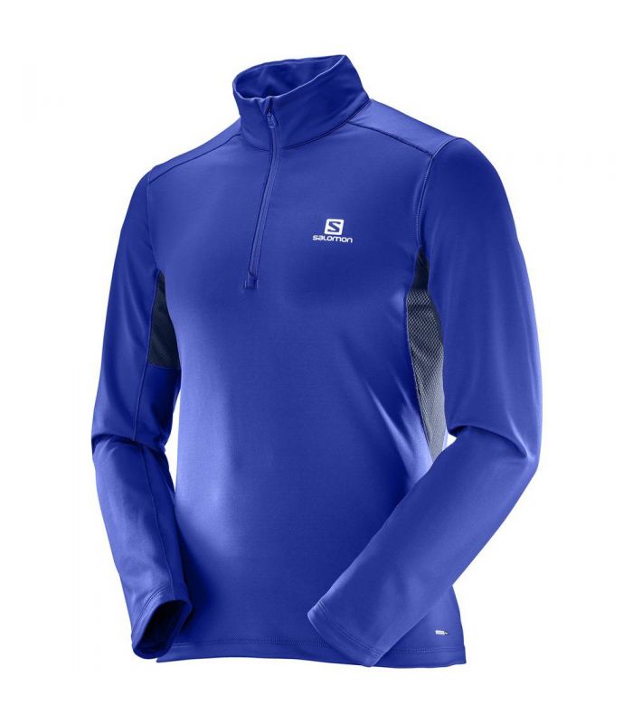 Compra online Camiseta trail running Salomon Agile Warm HZ Mid Hombre Azul en oferta al mejor precio